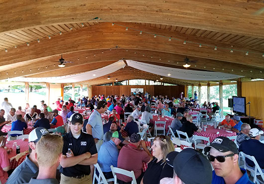More than 240 members enjoy a steak dinner following the 2019 Great Lakes Construction Association Golf Outing at the Grand Geneva Resort in Lake Geneva, Wisconsin.